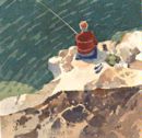 The Fisherman, Portland watercolour 21x21 cm